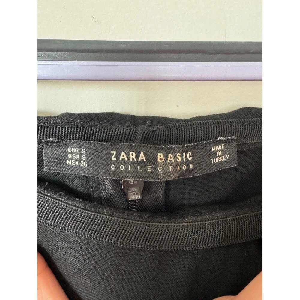 Zara Womens Dress Size S Black Stretch Off Shoulder Classic Midi Cocktail Sheath_2